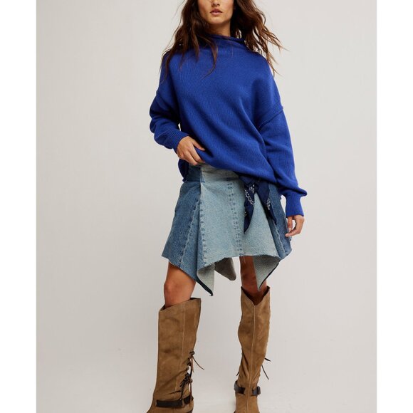 🆕 FREE PEOPLE We The Free Torres Roll Neck Sweater / Skipper Blue - Picture 5 of 6